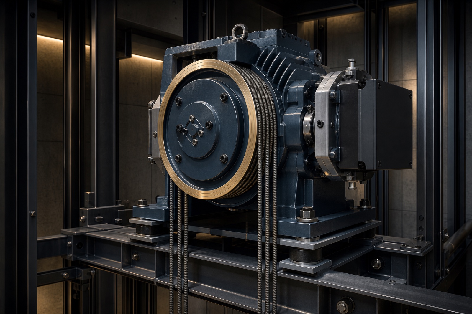 Compact machine-room-less gearless traction machine