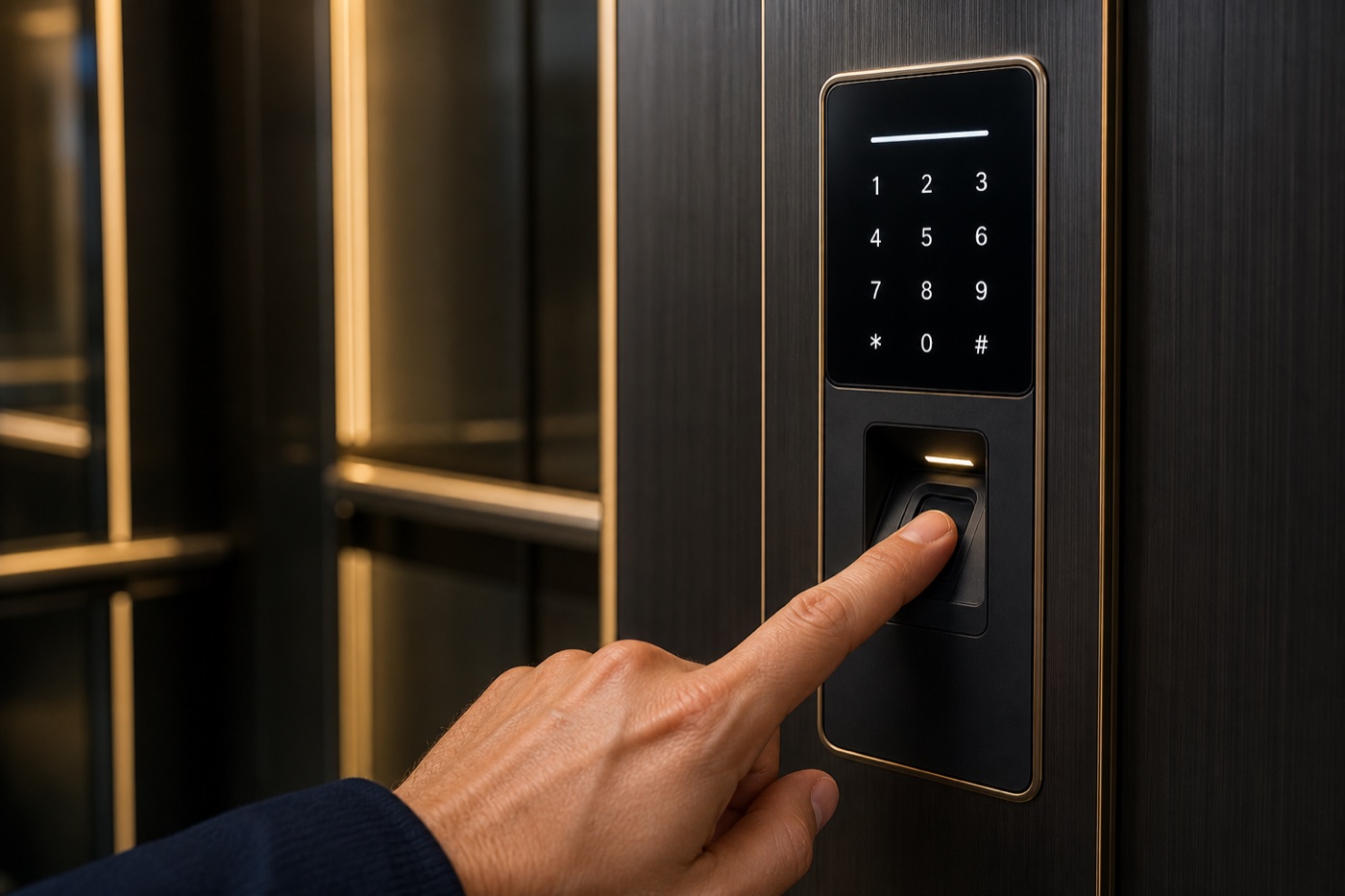 Fingerprint and keypad elevator access-control module
